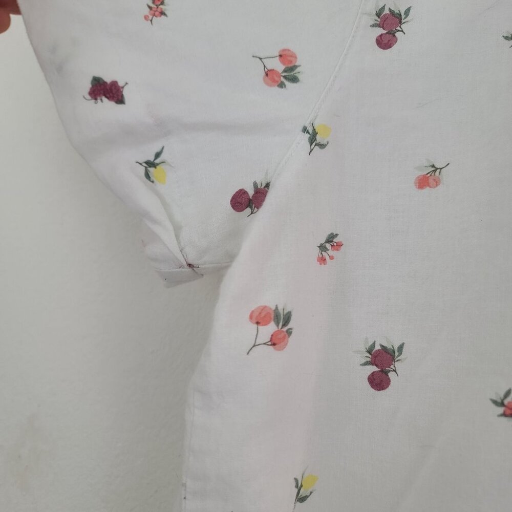 Dip Womens Sz 1X Linen Floral Fruits Button Tie Front Blouse Casual Boho Top - Picture 3 of 8